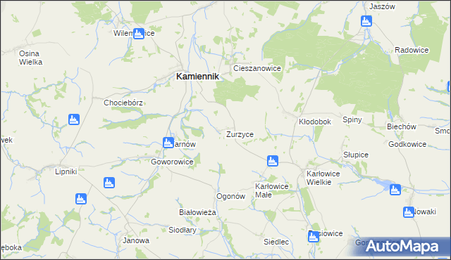 mapa Zurzyce, Zurzyce na mapie Targeo