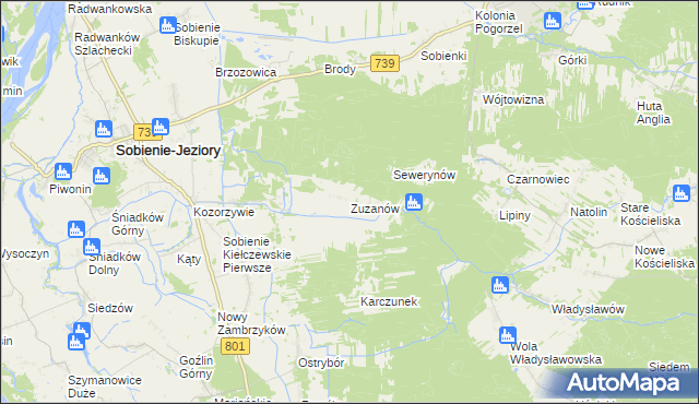 mapa Zuzanów, Zuzanów na mapie Targeo