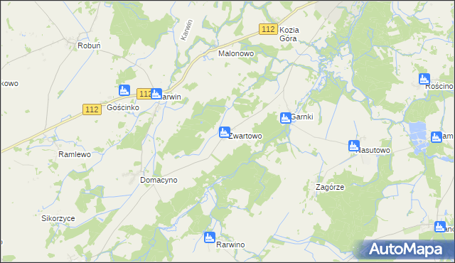 mapa Zwartowo gmina Karlino, Zwartowo gmina Karlino na mapie Targeo