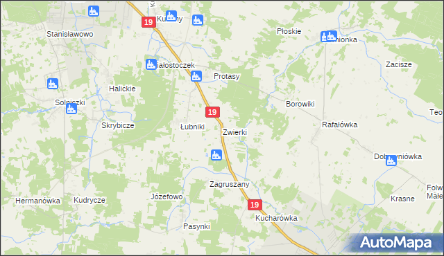 mapa Zwierki, Zwierki na mapie Targeo