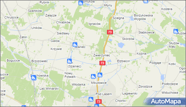 mapa Zwierzyniec gmina Busko-Zdrój, Zwierzyniec gmina Busko-Zdrój na mapie Targeo