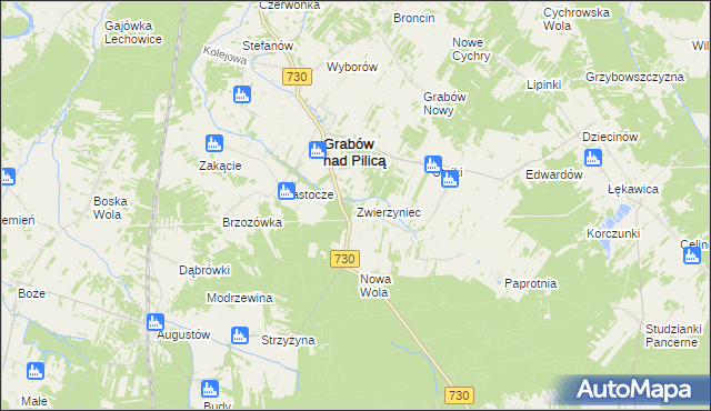 mapa Zwierzyniec gmina Grabów nad Pilicą, Zwierzyniec gmina Grabów nad Pilicą na mapie Targeo