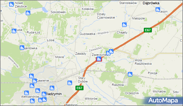 mapa Zwierzyniec gmina Radzymin, Zwierzyniec gmina Radzymin na mapie Targeo