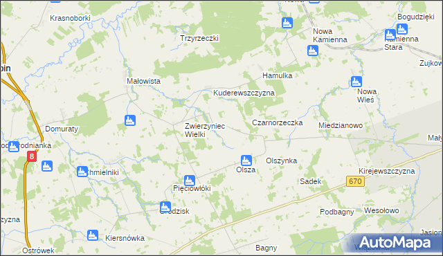 mapa Zwierzyniec Mały gmina Dąbrowa Białostocka, Zwierzyniec Mały gmina Dąbrowa Białostocka na mapie Targeo