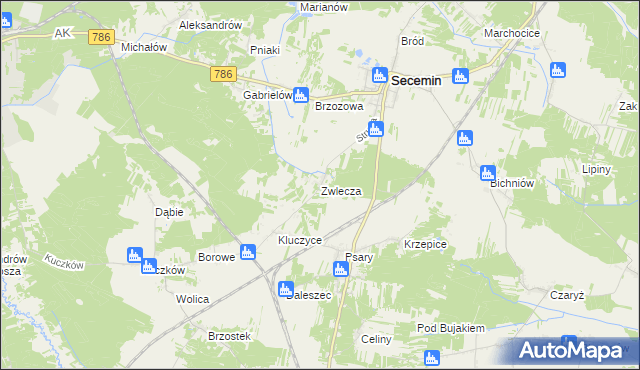 mapa Zwlecza, Zwlecza na mapie Targeo