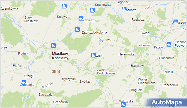 mapa Zwola gmina Miastków Kościelny, Zwola gmina Miastków Kościelny na mapie Targeo