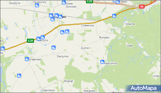 mapa Żychlin gmina Potęgowo, Żychlin gmina Potęgowo na mapie Targeo