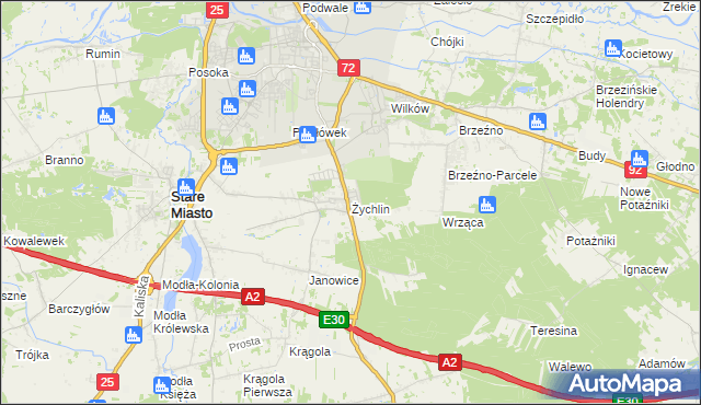 mapa Żychlin gmina Stare Miasto, Żychlin gmina Stare Miasto na mapie Targeo