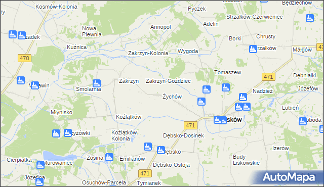 mapa Żychów, Żychów na mapie Targeo