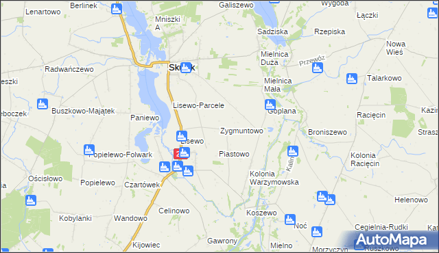 mapa Zygmuntowo gmina Skulsk, Zygmuntowo gmina Skulsk na mapie Targeo