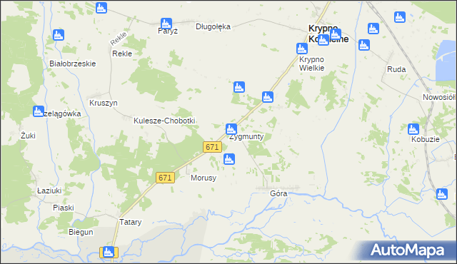 mapa Zygmunty gmina Krypno, Zygmunty gmina Krypno na mapie Targeo