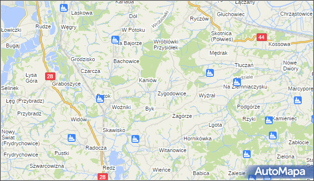 mapa Zygodowice, Zygodowice na mapie Targeo