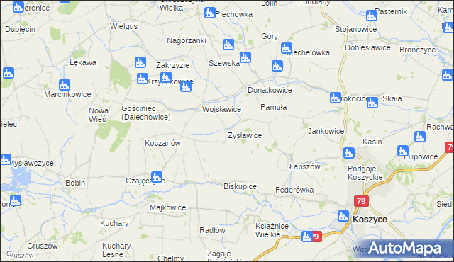 mapa Zysławice, Zysławice na mapie Targeo