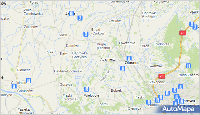 mapa Adamierz gmina Olesno, Adamierz gmina Olesno na mapie Targeo