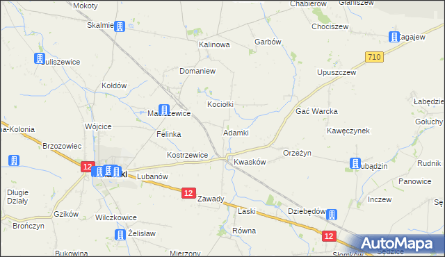 mapa Adamki gmina Błaszki, Adamki gmina Błaszki na mapie Targeo