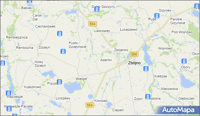 mapa Adamki gmina Zbójno, Adamki gmina Zbójno na mapie Targeo