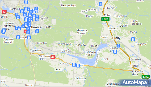 mapa Adamów gmina Brody, Adamów gmina Brody na mapie Targeo