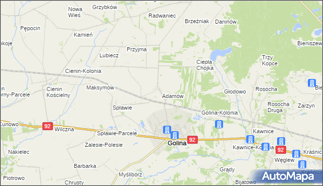 mapa Adamów gmina Golina, Adamów gmina Golina na mapie Targeo