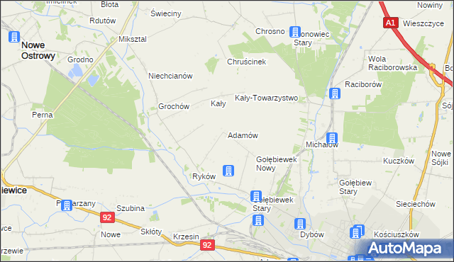 mapa Adamów gmina Kutno, Adamów gmina Kutno na mapie Targeo