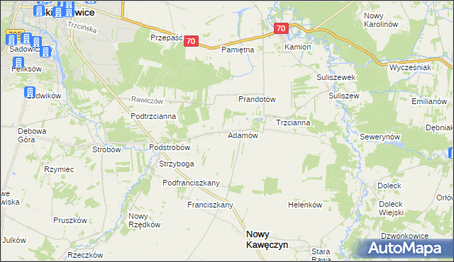 mapa Adamów gmina Nowy Kawęczyn, Adamów gmina Nowy Kawęczyn na mapie Targeo