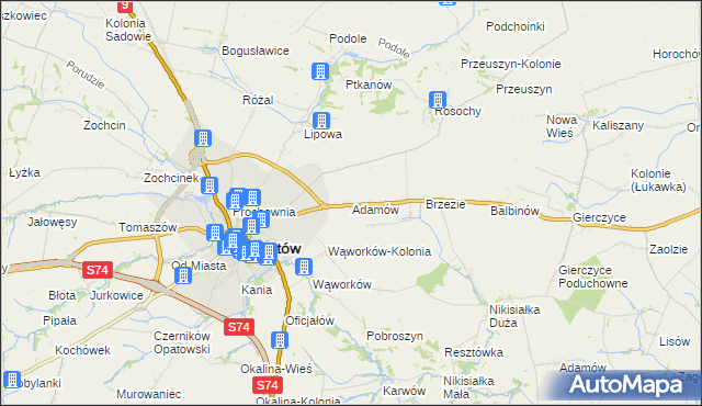 mapa Adamów gmina Opatów, Adamów gmina Opatów na mapie Targeo