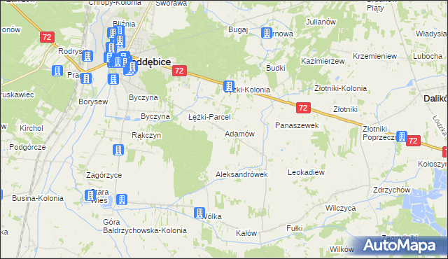 mapa Adamów gmina Poddębice, Adamów gmina Poddębice na mapie Targeo