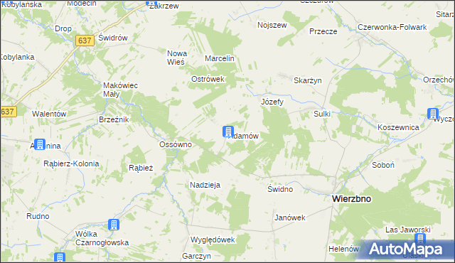 mapa Adamów gmina Wierzbno, Adamów gmina Wierzbno na mapie Targeo