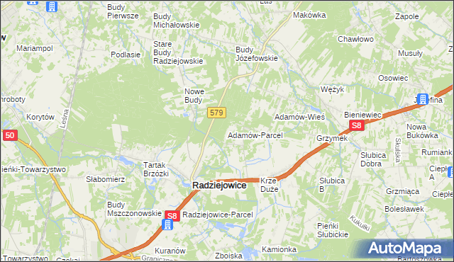 mapa Adamów-Parcel, Adamów-Parcel na mapie Targeo