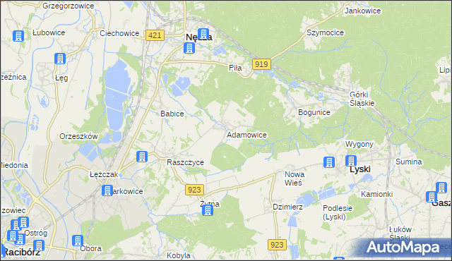 mapa Adamowice gmina Lyski, Adamowice gmina Lyski na mapie Targeo