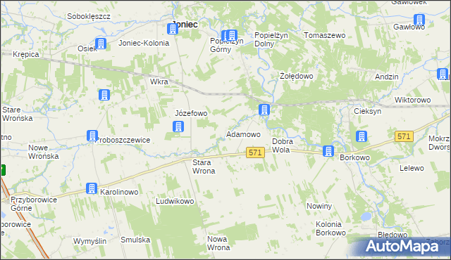 mapa Adamowo gmina Joniec, Adamowo gmina Joniec na mapie Targeo