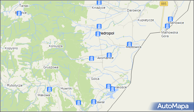 mapa Aksmanice, Aksmanice na mapie Targeo