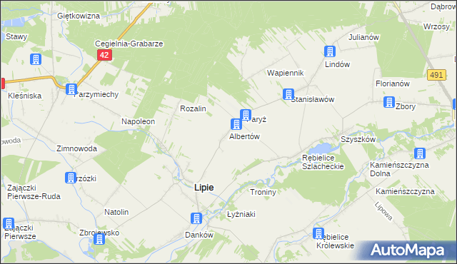 mapa Albertów gmina Lipie, Albertów gmina Lipie na mapie Targeo