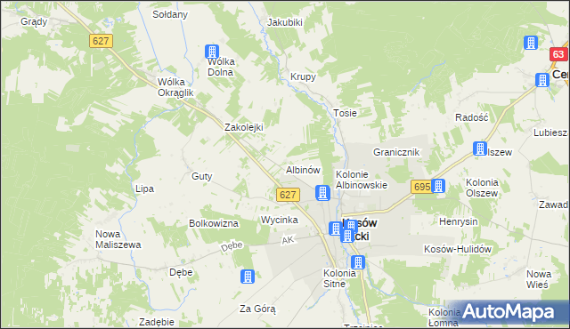 mapa Albinów gmina Kosów Lacki, Albinów gmina Kosów Lacki na mapie Targeo