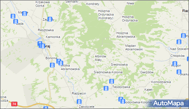 mapa Albinów Mały, Albinów Mały na mapie Targeo