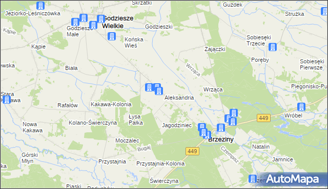 mapa Aleksandria gmina Brzeziny, Aleksandria gmina Brzeziny na mapie Targeo