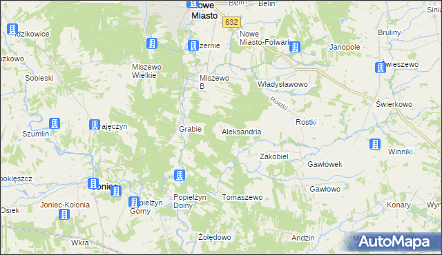 mapa Aleksandria gmina Nowe Miasto, Aleksandria gmina Nowe Miasto na mapie Targeo