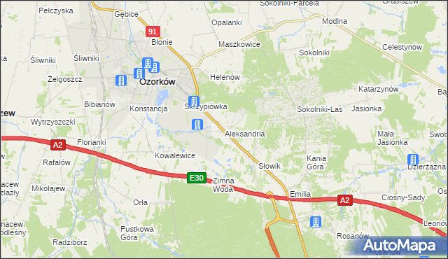 mapa Aleksandria gmina Ozorków, Aleksandria gmina Ozorków na mapie Targeo