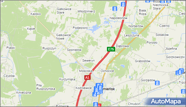 mapa Aleksandrów gmina Kamieńsk, Aleksandrów gmina Kamieńsk na mapie Targeo