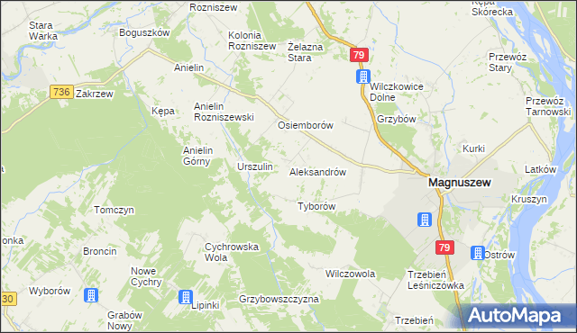 mapa Aleksandrów gmina Magnuszew, Aleksandrów gmina Magnuszew na mapie Targeo