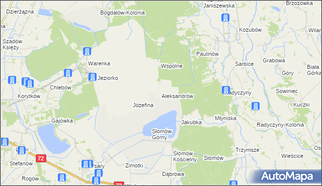 mapa Aleksandrów gmina Przykona, Aleksandrów gmina Przykona na mapie Targeo