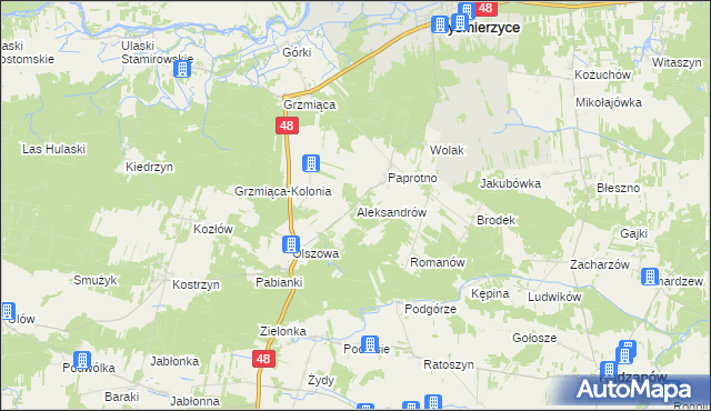 mapa Aleksandrów gmina Wyśmierzyce, Aleksandrów gmina Wyśmierzyce na mapie Targeo