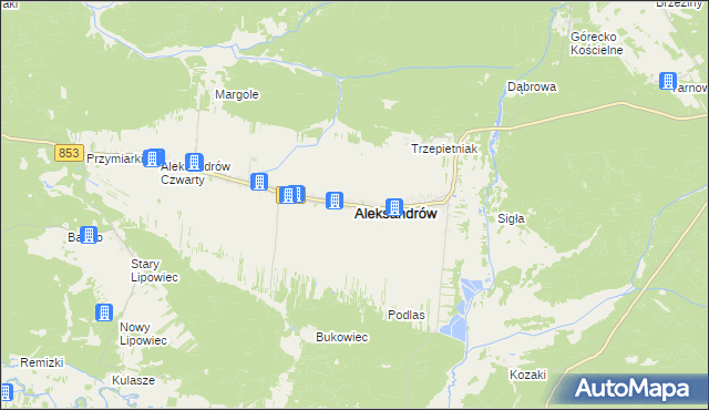 mapa Aleksandrów powiat biłgorajski, Aleksandrów powiat biłgorajski na mapie Targeo