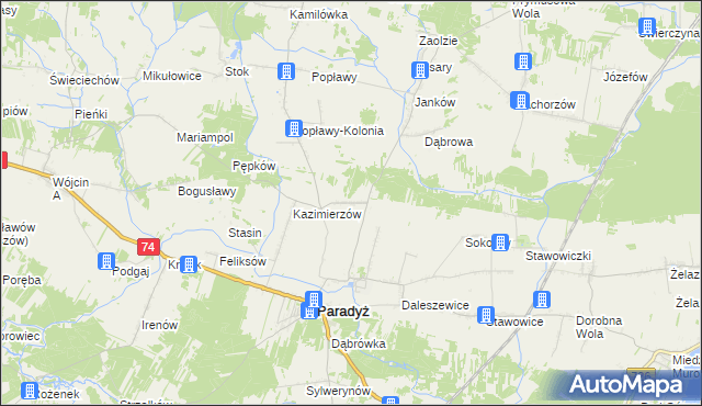 mapa Alfonsów gmina Paradyż, Alfonsów gmina Paradyż na mapie Targeo