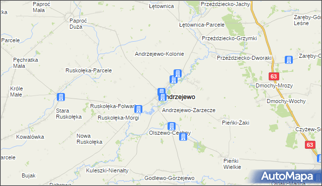 mapa Andrzejewo powiat ostrowski, Andrzejewo powiat ostrowski na mapie Targeo