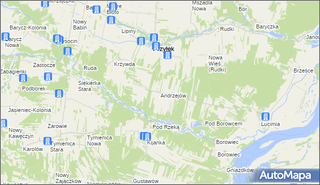 mapa Andrzejów gmina Przyłęk, Andrzejów gmina Przyłęk na mapie Targeo