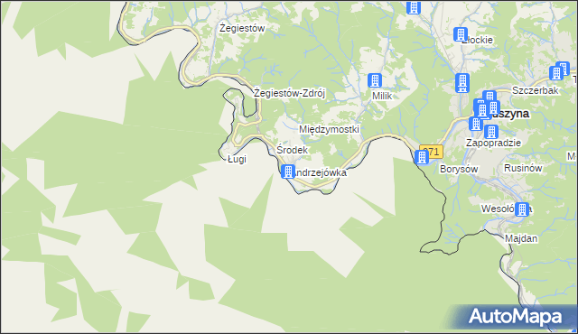 mapa Andrzejówka gmina Muszyna, Andrzejówka gmina Muszyna na mapie Targeo