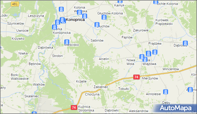 mapa Anielin gmina Konopnica, Anielin gmina Konopnica na mapie Targeo