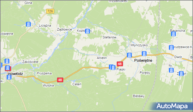 mapa Anielin gmina Poświętne, Anielin gmina Poświętne na mapie Targeo