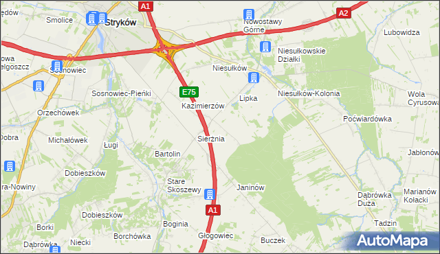 mapa Anielin gmina Stryków, Anielin gmina Stryków na mapie Targeo