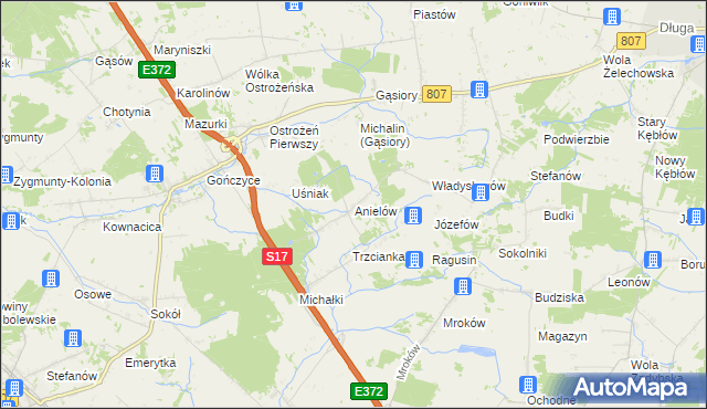 mapa Anielów gmina Sobolew, Anielów gmina Sobolew na mapie Targeo